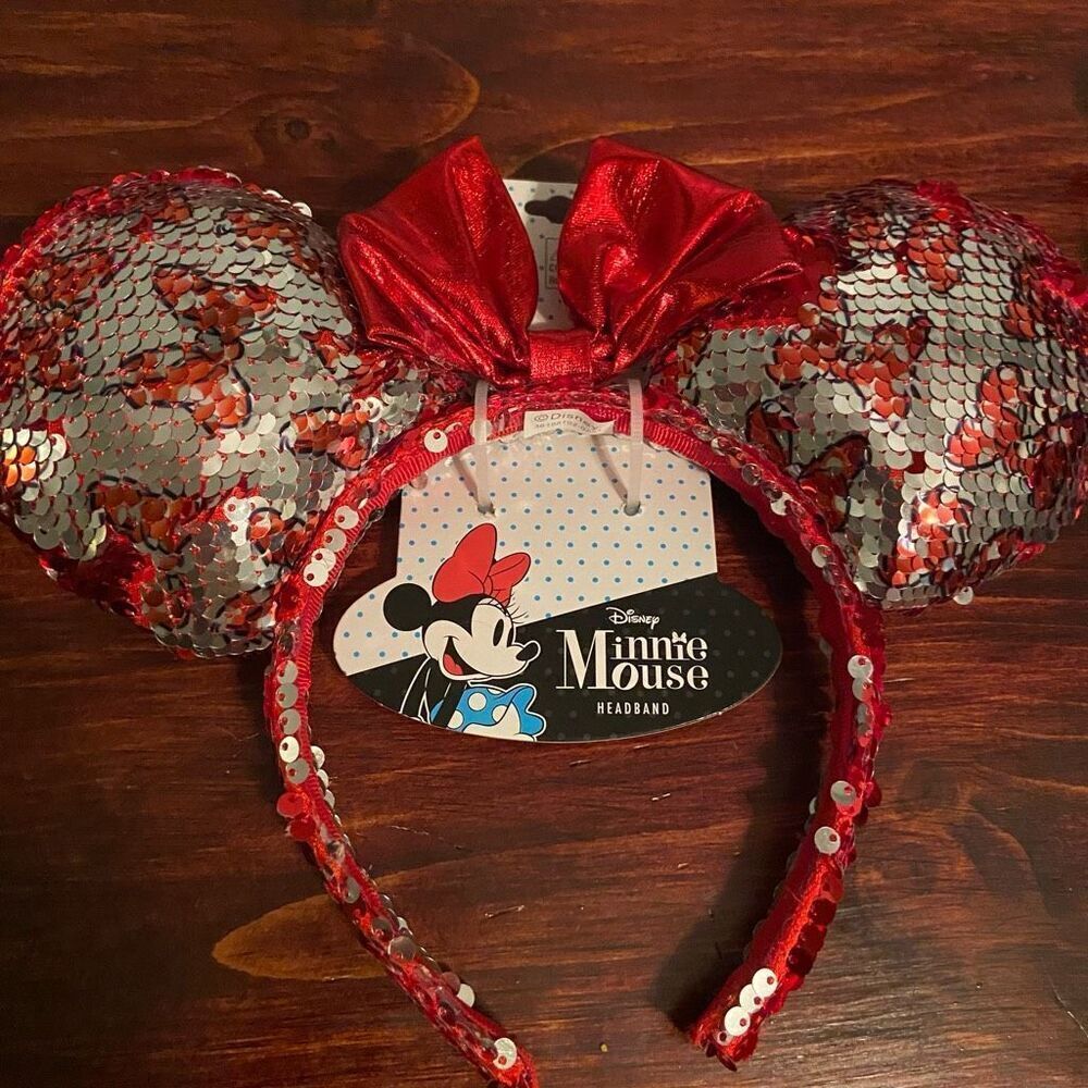 Disney Minnie Mouse reversible sequins silver red bow pattern red pattern new